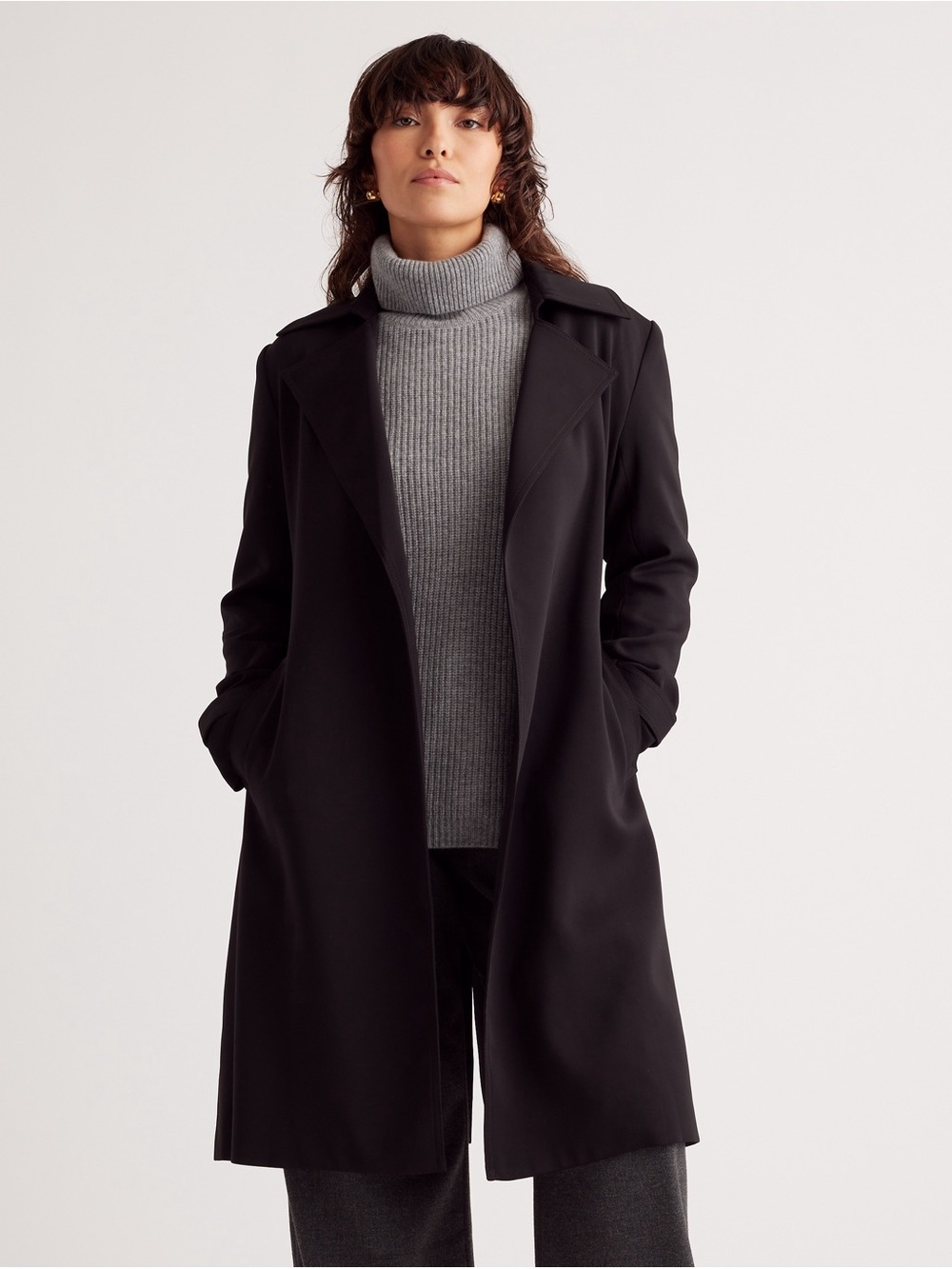Anne Klein Black Long Trench Coat